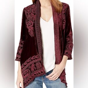 Embroidered Burgundy Velvet Women's Jacket